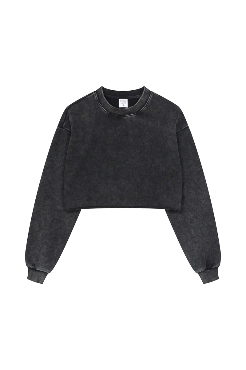 Women's Fall 100% Cotton Cropped Distressed Sweatshirt