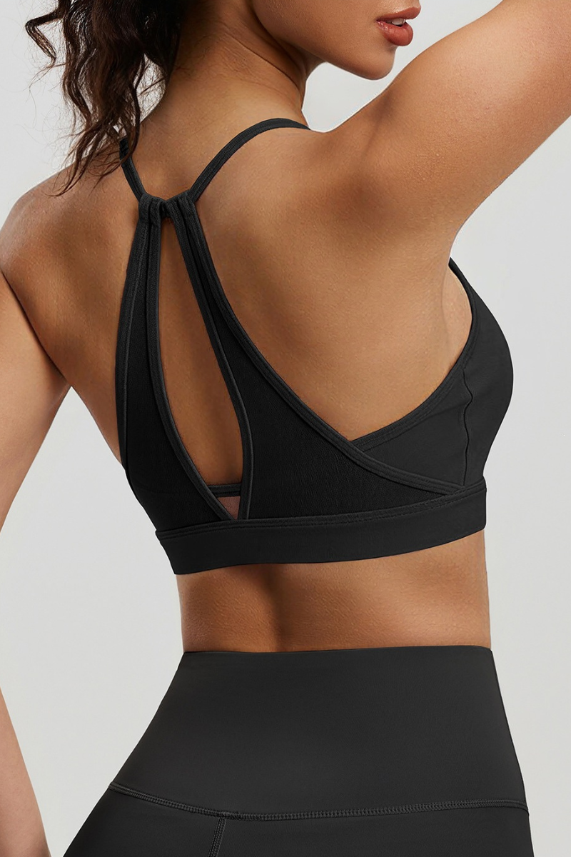 Women's Mesh Spliced Beauty‑Back Padded Sports Bra