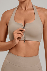 Women's Summer Halterneck Double Zipper Twist Back Bra