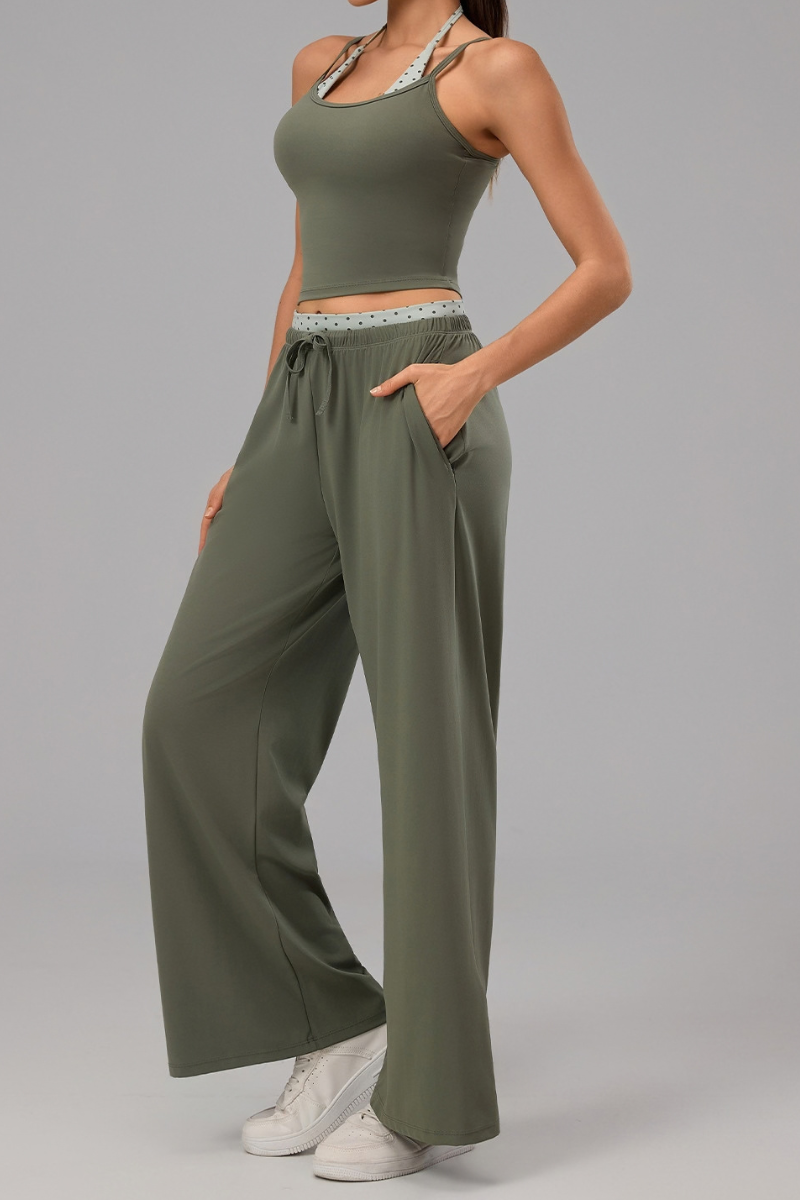 Women's Polka Dot Halter Tank Top And Wide Leg Pants Set