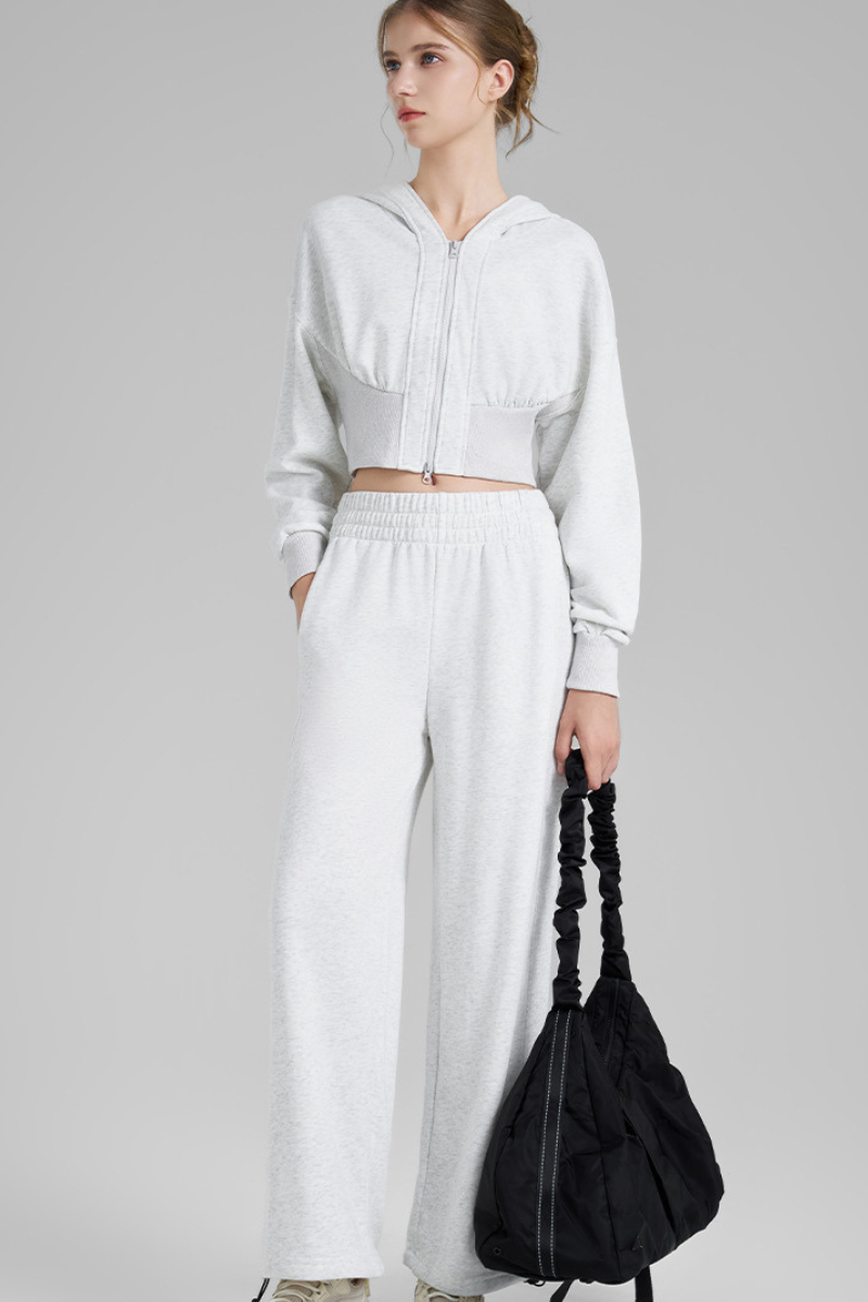 Women's Fall Set:Cropped Jacket and Drawstring Hem Pants