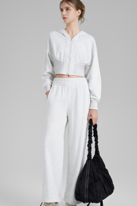 Women's Fall Set:Cropped Jacket and Drawstring Hem Pants