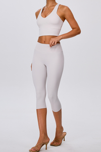 Women's V Neck Y Back Crop Tank & Capri Leggings Yoga Sets