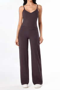 Women's Brushed Yoga Set:V-Neck Tank Top & Wide-Leg Pants