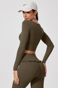 Women's Quick Dry Long Sleeve Square Neck Cropped Sports Top