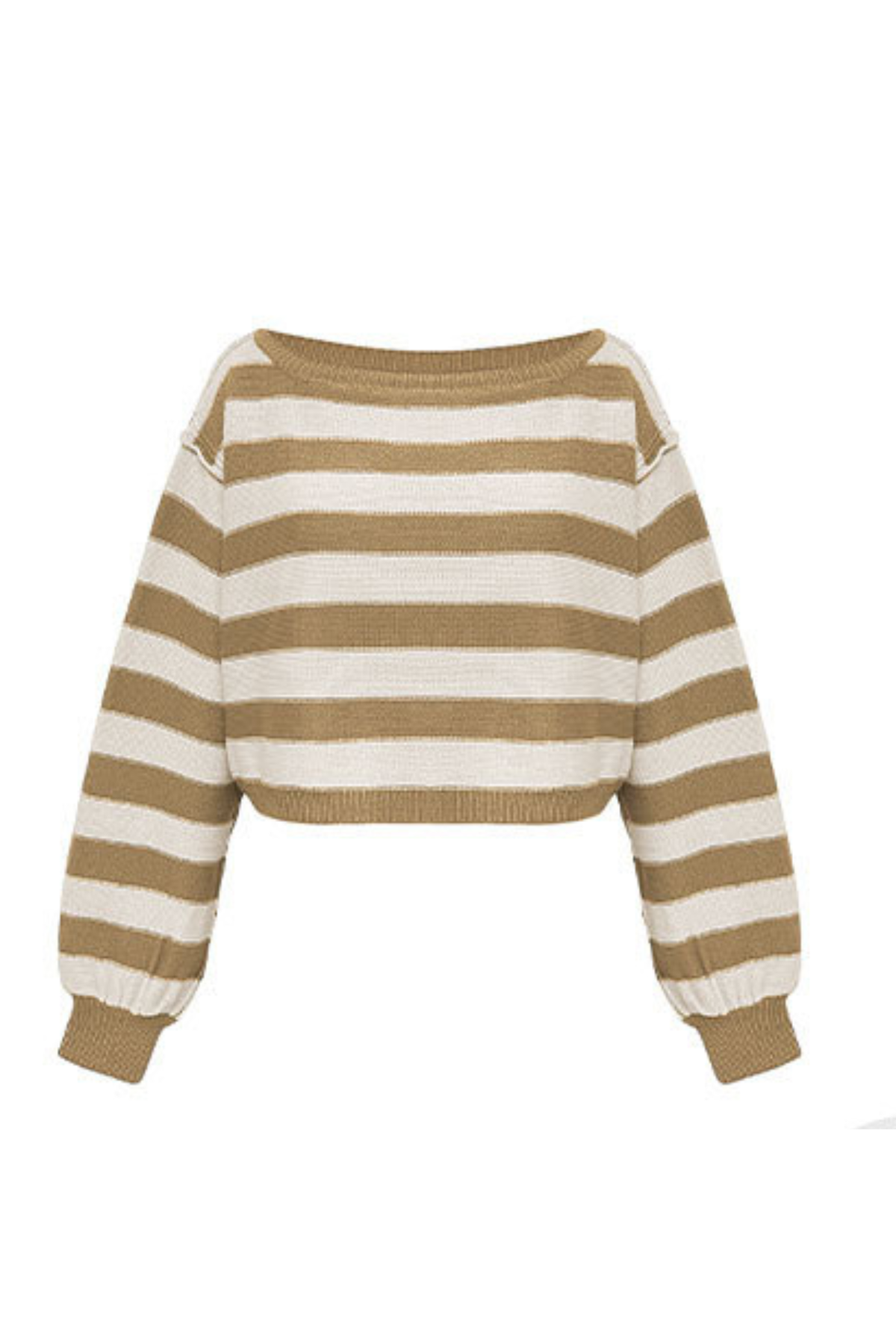 Women's Winter Boat Neck Boho Striped Cropped Knit Sweater