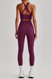 Women's Cross Back Bra & No Front Seam Leggings Yoga  Set