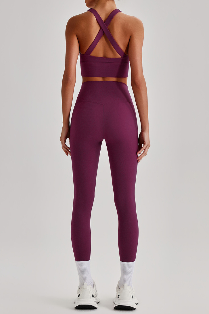 Women's Cross Back Bra & No Front Seam Leggings Yoga  Set