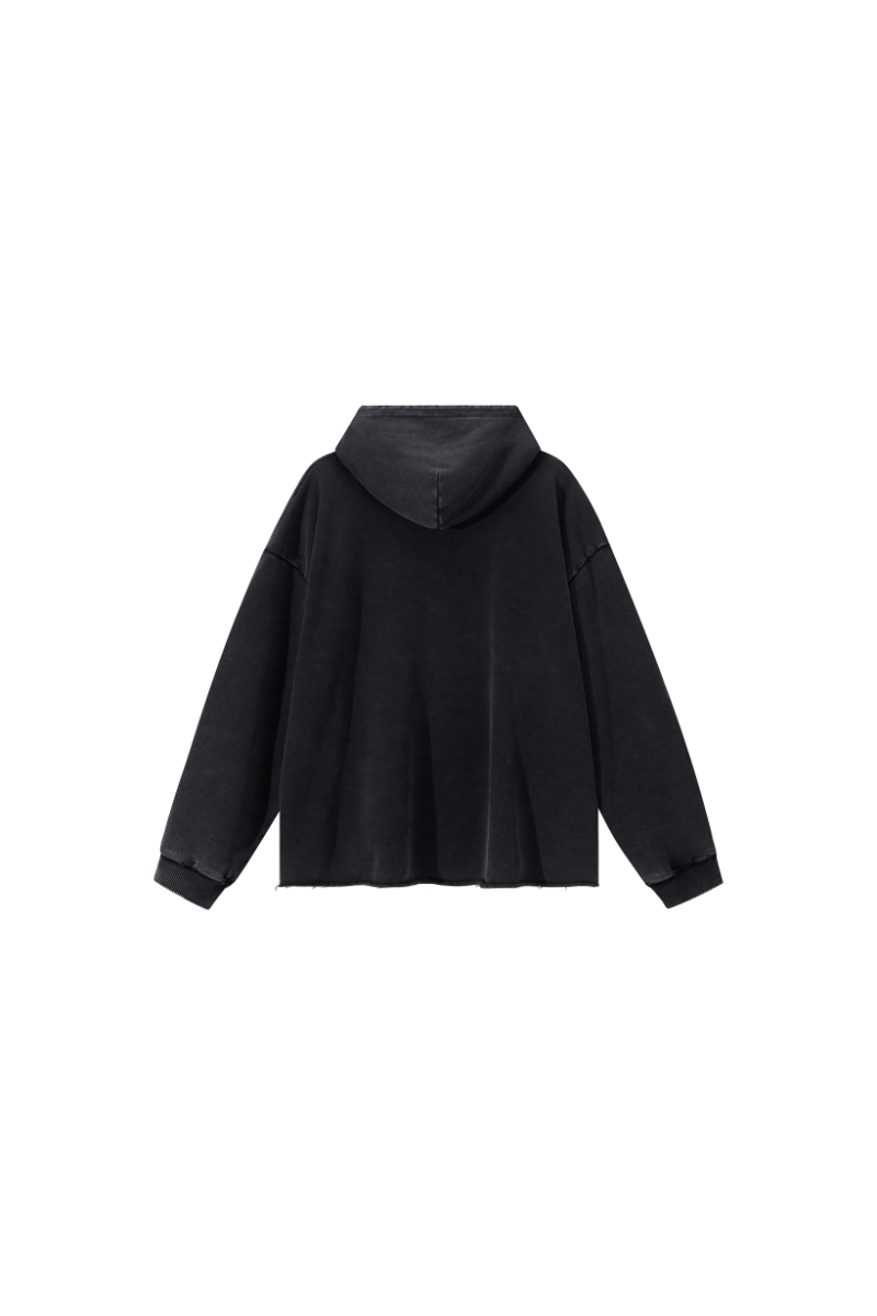 Men's Fall Winter 100% Cotton Washed Frayed Hem Hoodie