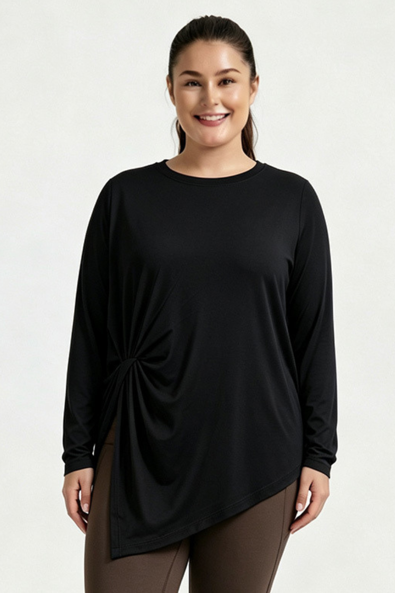 Plus Size Women's Fall Side Twist Asymmetrical Quick Dry Top