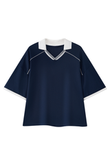 Men's V-Neck Contrast Trim Polo Collar Sports T-shirt