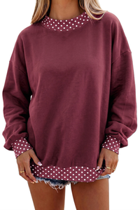 Women's Fall Polka Dot Color Block Mockneck Sweatshirt