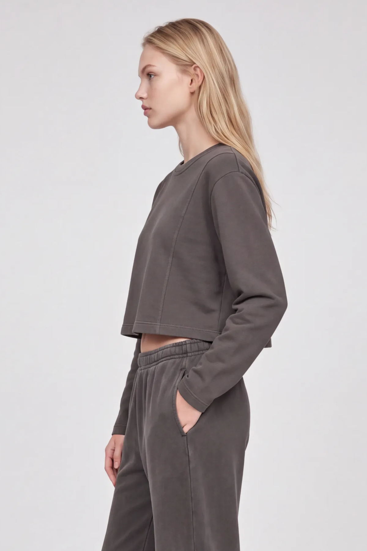 Women's 100% Cotton Washed Cropped Patchwork Cut Sweatshirt