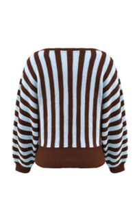 Women's Fall Cropped Color Block Striped Knit Sweater
