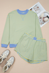 Women's Fall Striped Mockneck Sweatshirt and Shorts Set