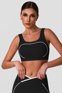 Women's Wide Straps Contrast Line U-Back Sports Bra