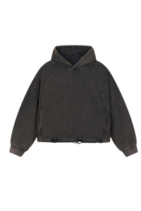Women's Fall Vintage Washed Raw Hem Crop Boxy Hoodie