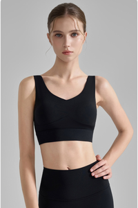 Women's Wide Strap Color-Block V-Neck Sports Bra