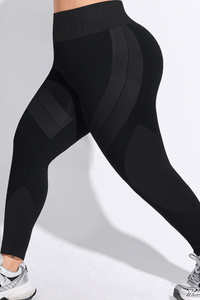 Plus Size Women's High-Rise Seamless Color Block Leggings