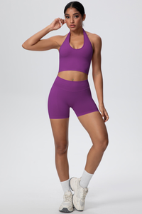 Women's Seamless Halter Tank Sport Shorts Two-Piece Set