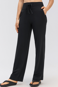 Women's Drapey Drawstring Waist Straight-Leg Casual Pants
