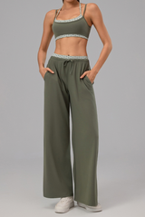 Women's Polka Dot Contrast Bra and Wide Leg Pants Yoga Set