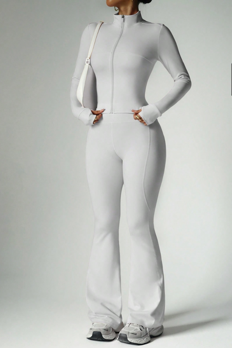 Women's Sport Set:Stand Collar Jacket And Flared Pants