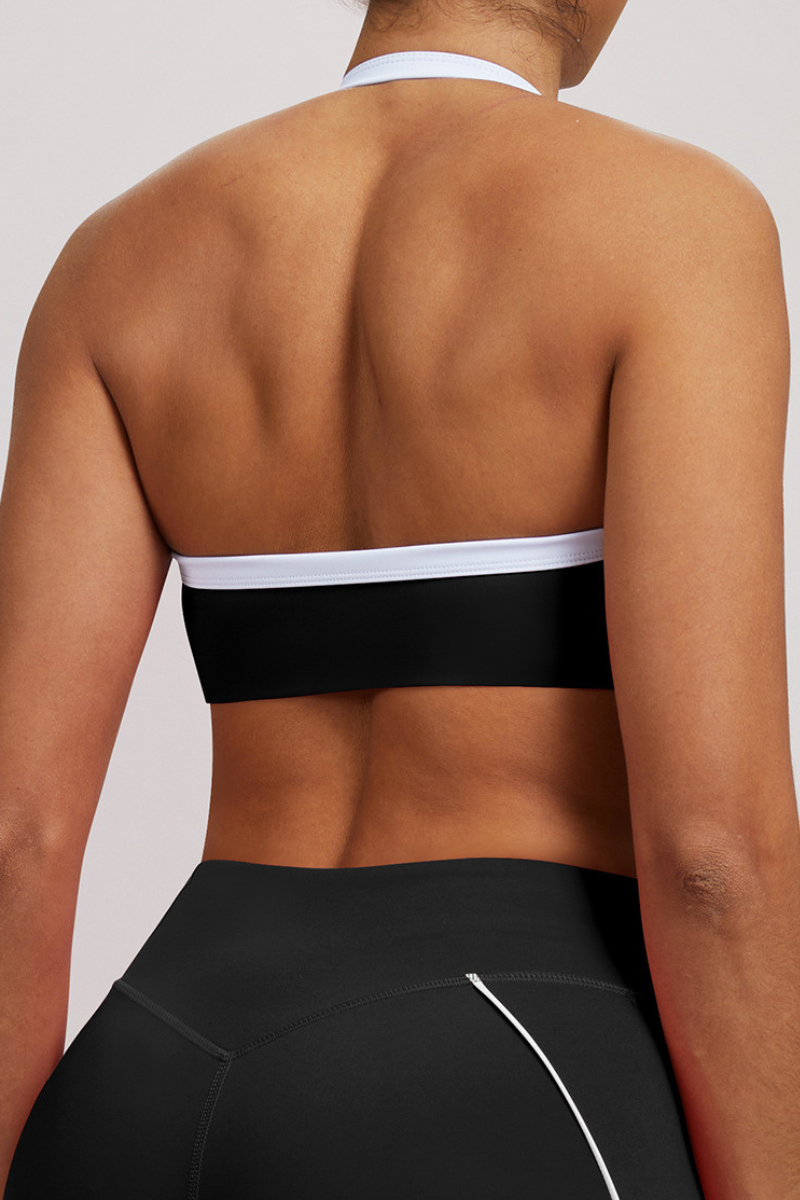 Women's Athletic Twist-Front Halterneck Color Block Bra