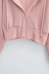 Women's Spliced Hooded Zip Up Cropped Cardigan Sweatshirt