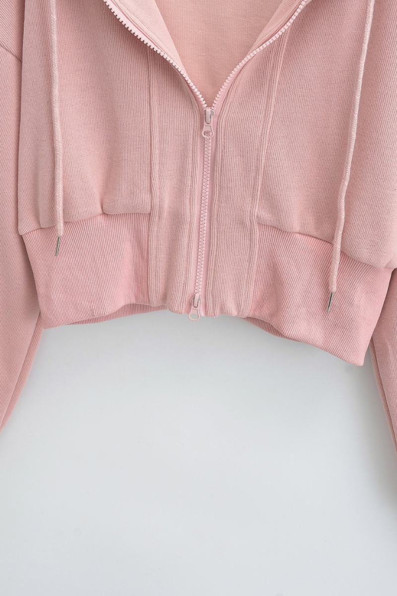 Women's Spliced Hooded Zip Up Cropped Cardigan Sweatshirt