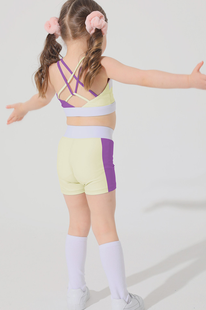 Kids color blended cross back straps sports tank top.