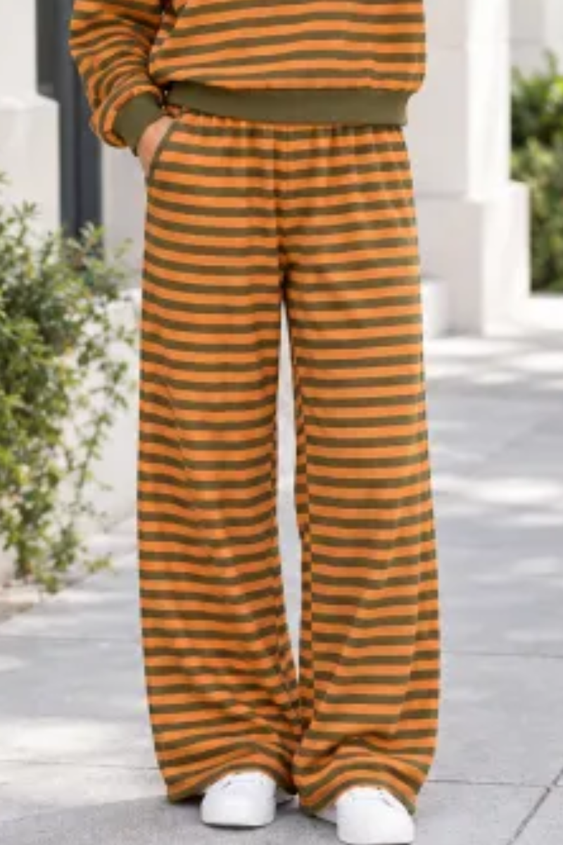 Plus Size Women's Fall Stripe Elastic Waistband Casual Pants