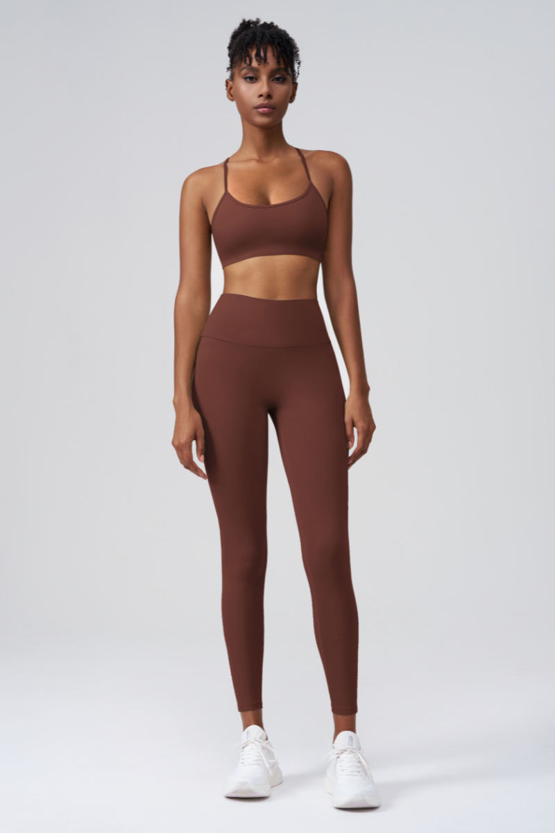 Women's Set:Cross Back Bra& Cargo Pocket Sports Leggings