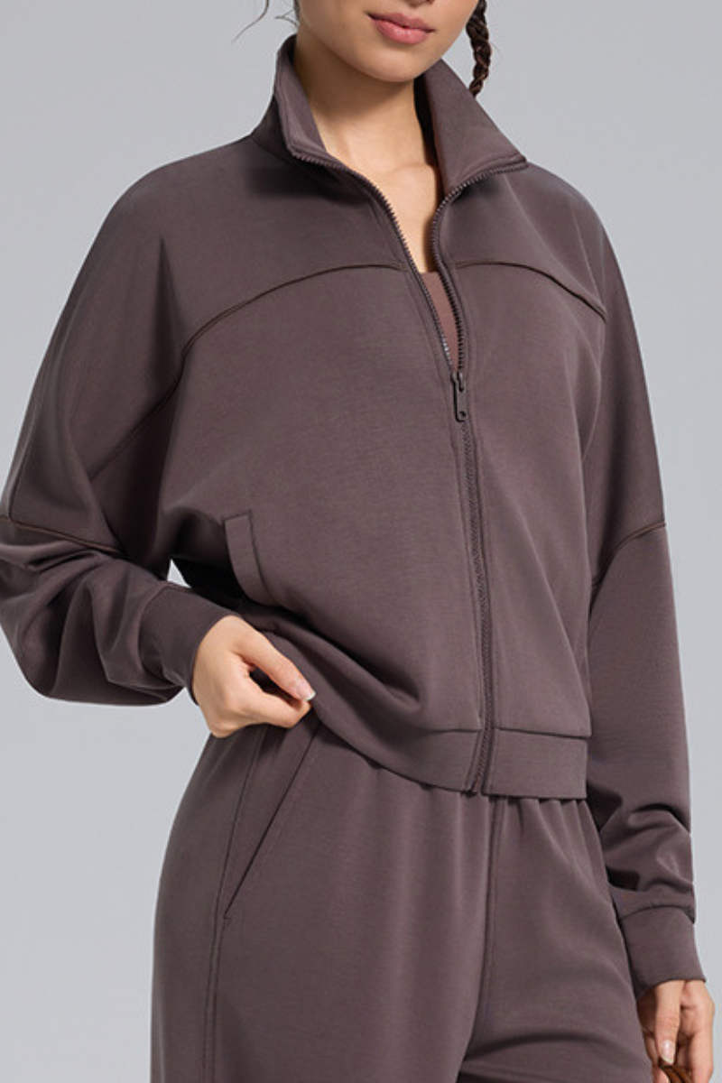 Women's Fall Soft Modal Drop Shoulder Zip Up Sports Jacket