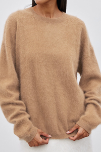 Round-necked plush knit sweater