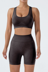 Women's Sports Seamless Set:U-neck Bra And Shorts