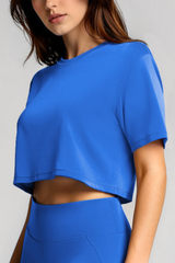 Women's Basic Crew Neck Loose Cropped Sports T-shirt