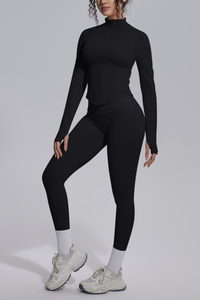 Women's Stand Collar Slim Fit Jacket & Yoga Leggings 2 Piece Set