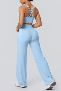 Women's Set:U-neck Sexy Crisscrossed  Bra And Wide Leg Pants