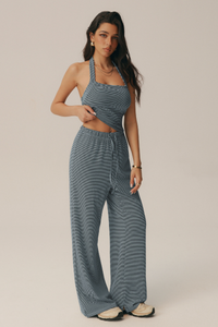 Women Vintage Striped Set: Halter Tank Top & Casual Pants
