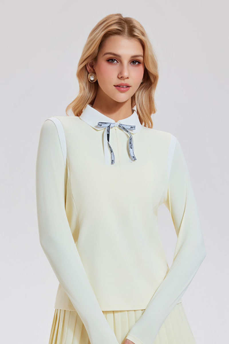 Women's Athletic Color Block Polo Collar Long-Sleeved Top