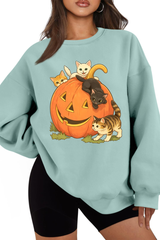 Women's Fall Halloween Cat Pumpkin Graphic Casual Sweatshirt