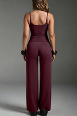 Women's Yoga Tank Top Straight Wide Leg Pants Two Piece Set