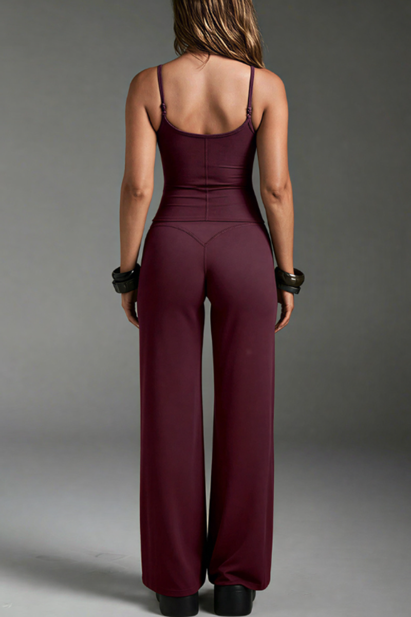 Women's Yoga Tank Top Straight Wide Leg Pants Two Piece Set