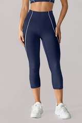 Women's Contrast-Line High-Waist Butt-Lifting Capri Leggings
