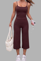 Women's Thin Strap Cami And Wide-Leg Capri Pants  Sports Set