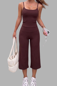Women's Thin Strap Cami And Wide-Leg Capri Pants  Sports Set