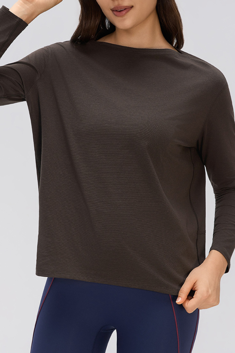 Women's Simple Boat Neck Long Sleeve T Shirt