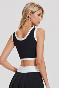 Women's Summer Color-Block V-Neck Sports Tennis Cropped Top