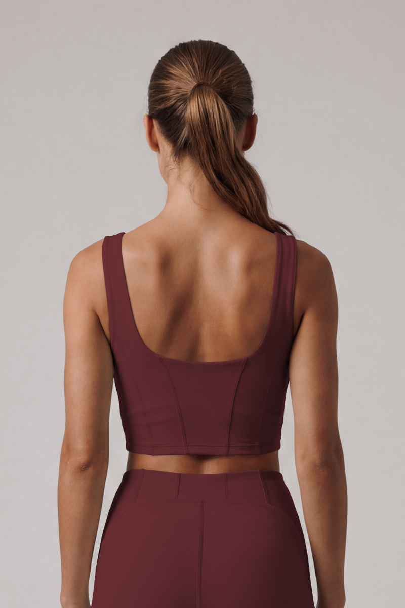 Women's Square Neck Wide Strap Corset Seam Solid Sports Bra